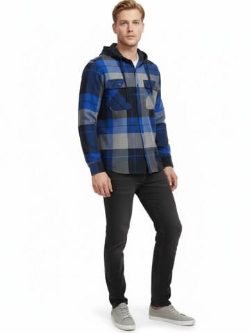 Radwa Regular fit Button Up Shirt 'Mens flannel with hooddie' in Blue
