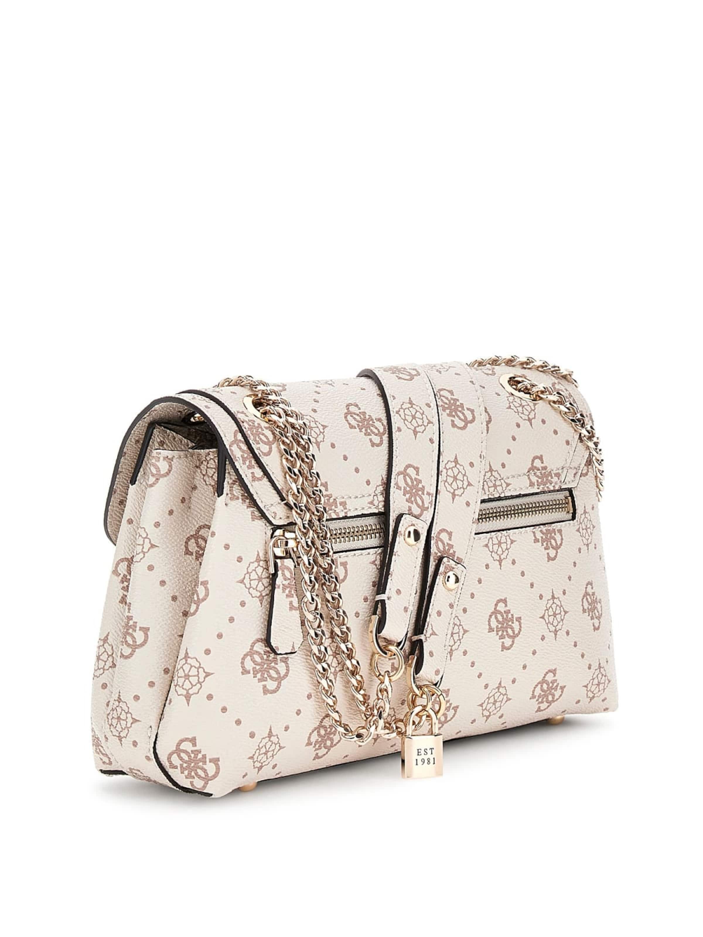 GUESS - Bolso de hombro 'Guess Sac BandouliÃ¨re Silia Girlfriend Sat Vanilla Logo GP989021' en blanco