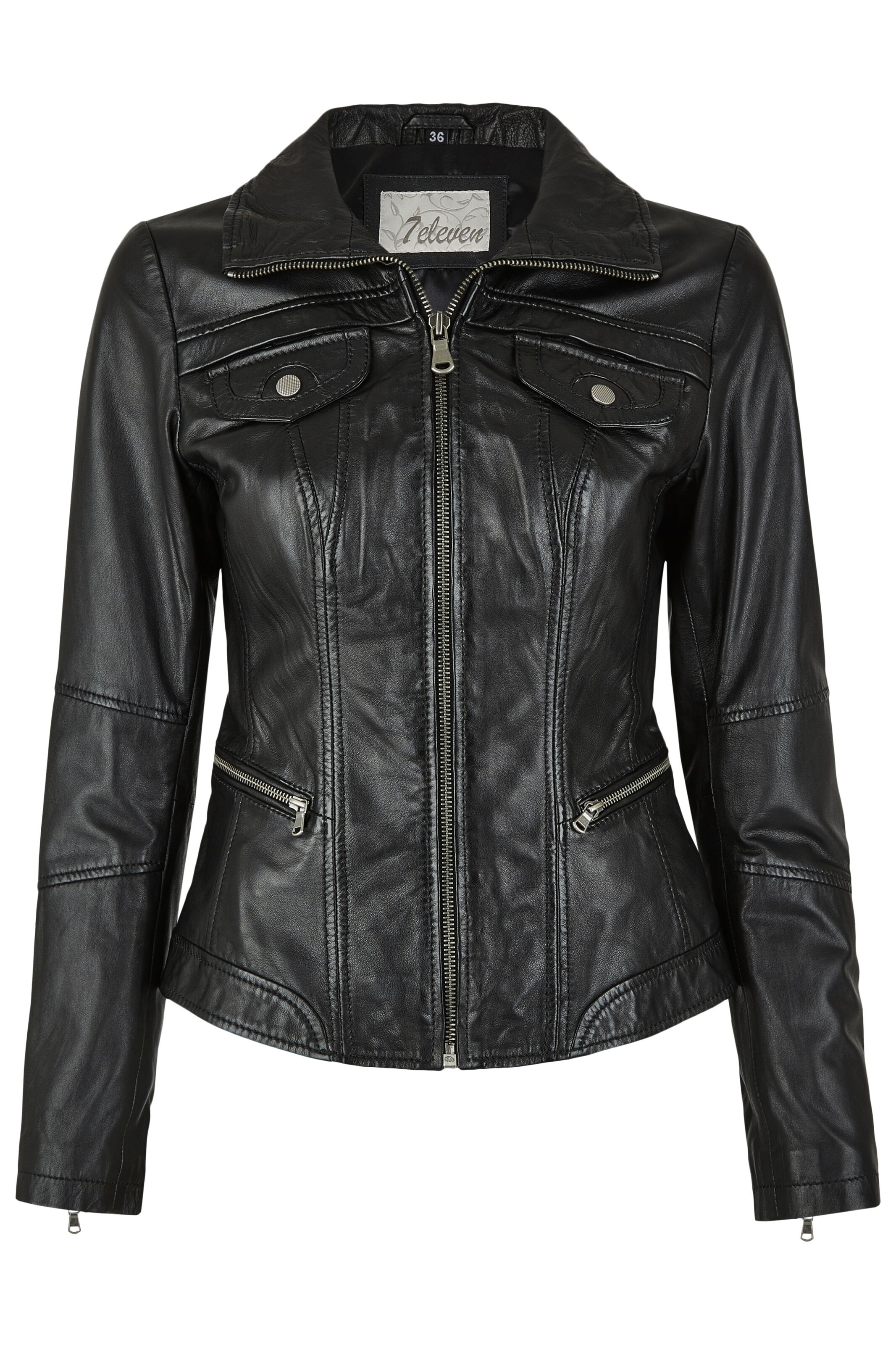 7ELEVEN Lederjacke 'SERamona' in Schwarz: Vorderseite