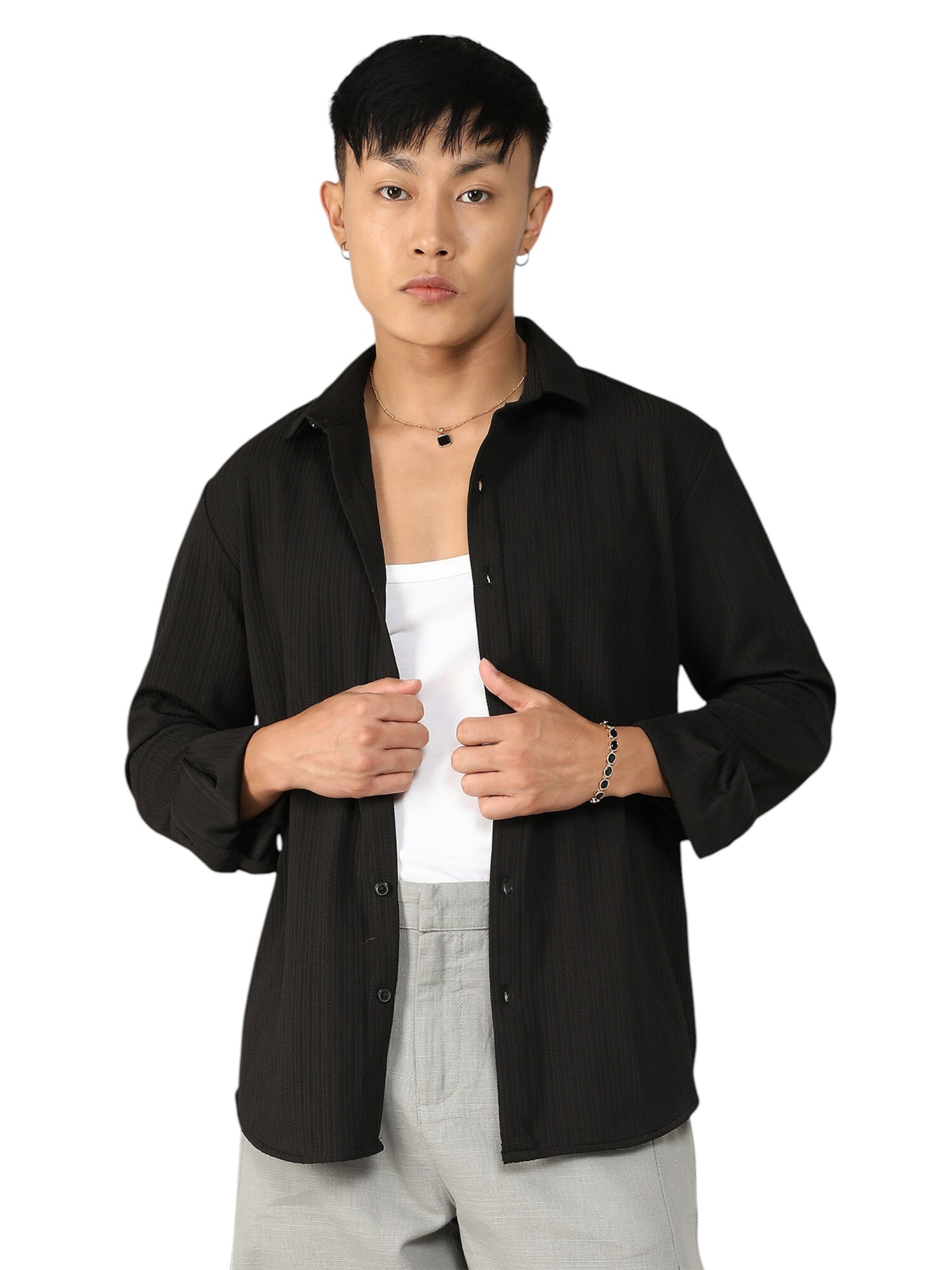 Regular fit Camicia 'Tajuana' di Campus Sutra in nero: frontale