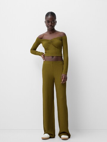 Bershka Wide Leg Bukser i grøn
