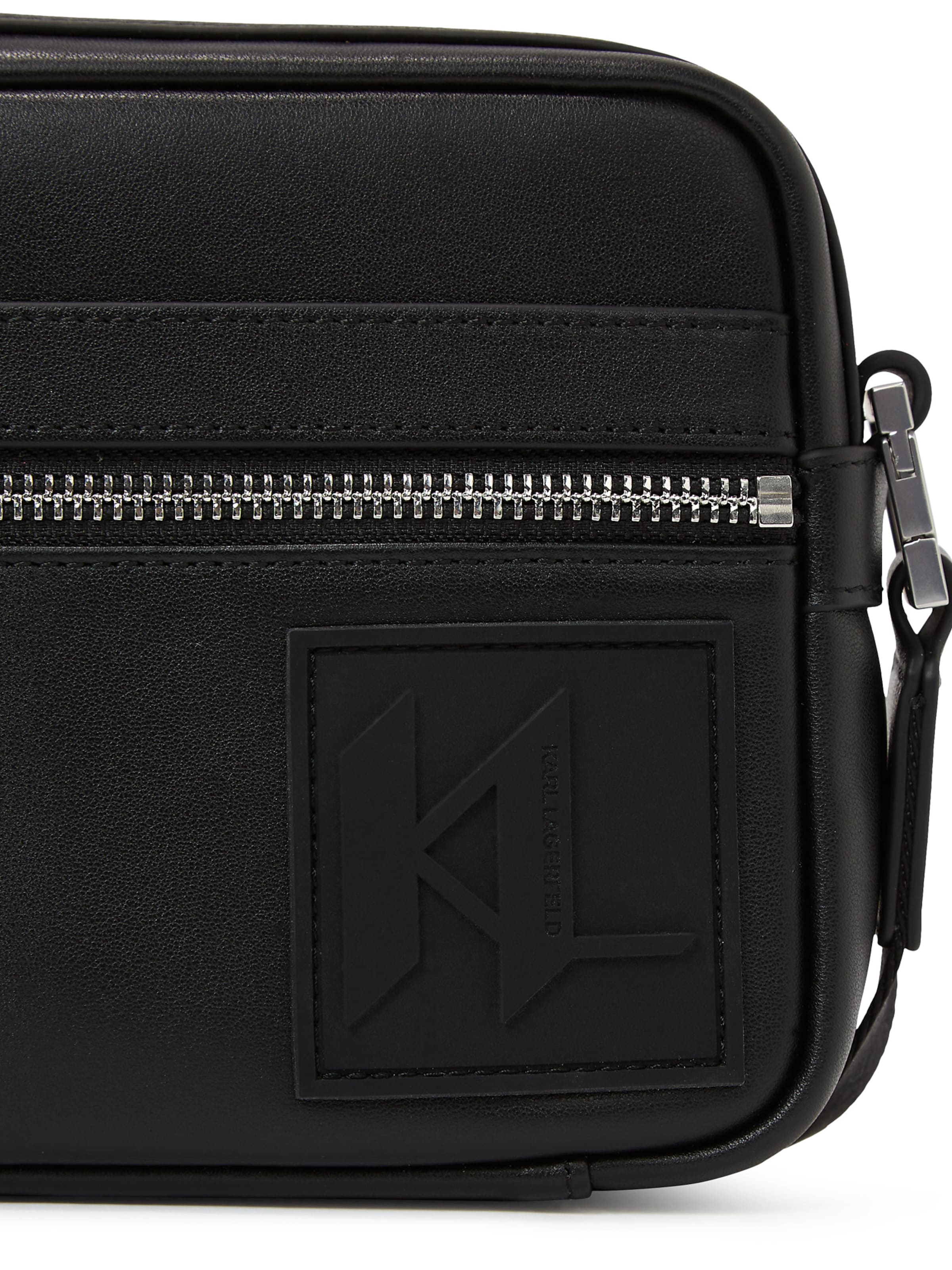 Karl Lagerfeld - Mala de ombro ' Kameratasche mit Monogramm-Aufnäher ' em preto