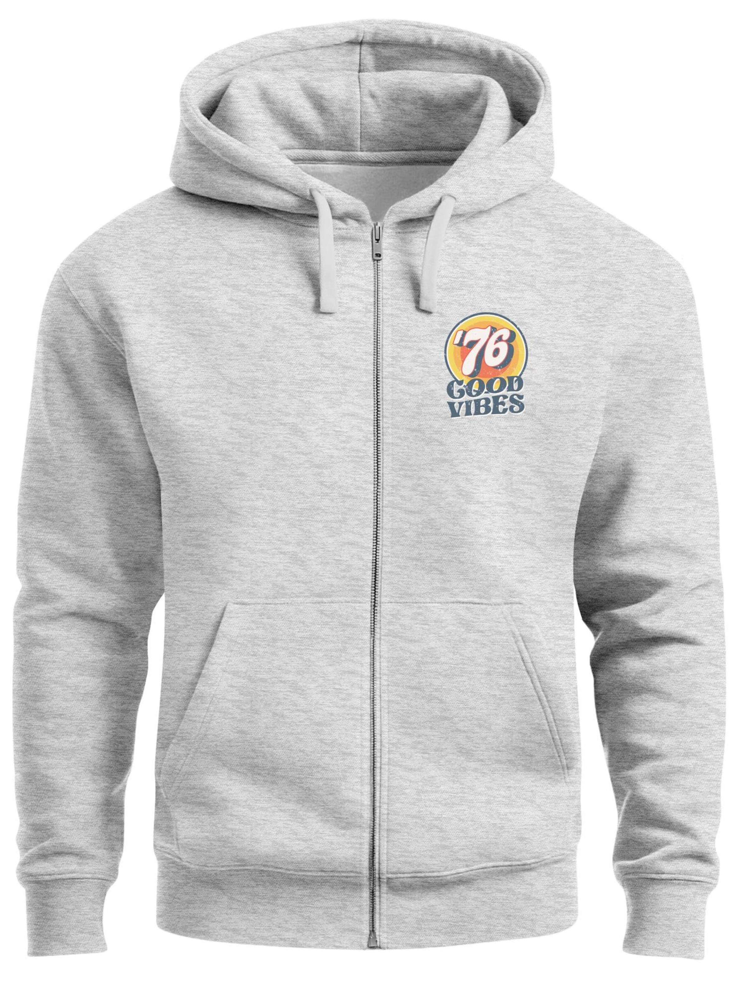 Neverless Sweatjacke 'Good Vibes '76'‌‌‌‌‌‌ in Grau: Vorderseite