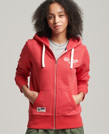 Superdry Zip-Up Hoodie 'Script' in Red: front