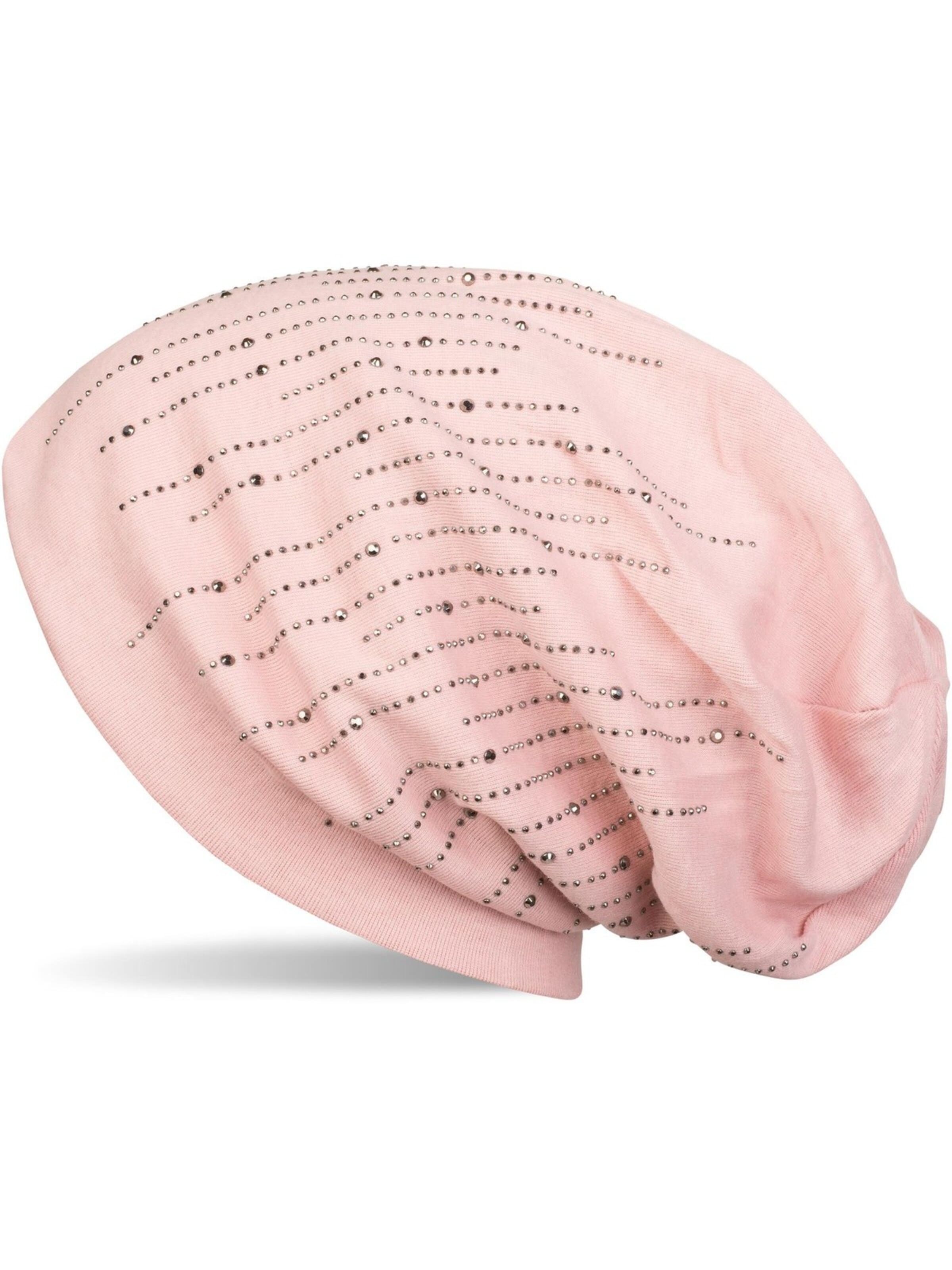 styleBREAKER Mütze 'Beanie mit Strass Streifen'‌‌‌ in Pink: Vorderseite