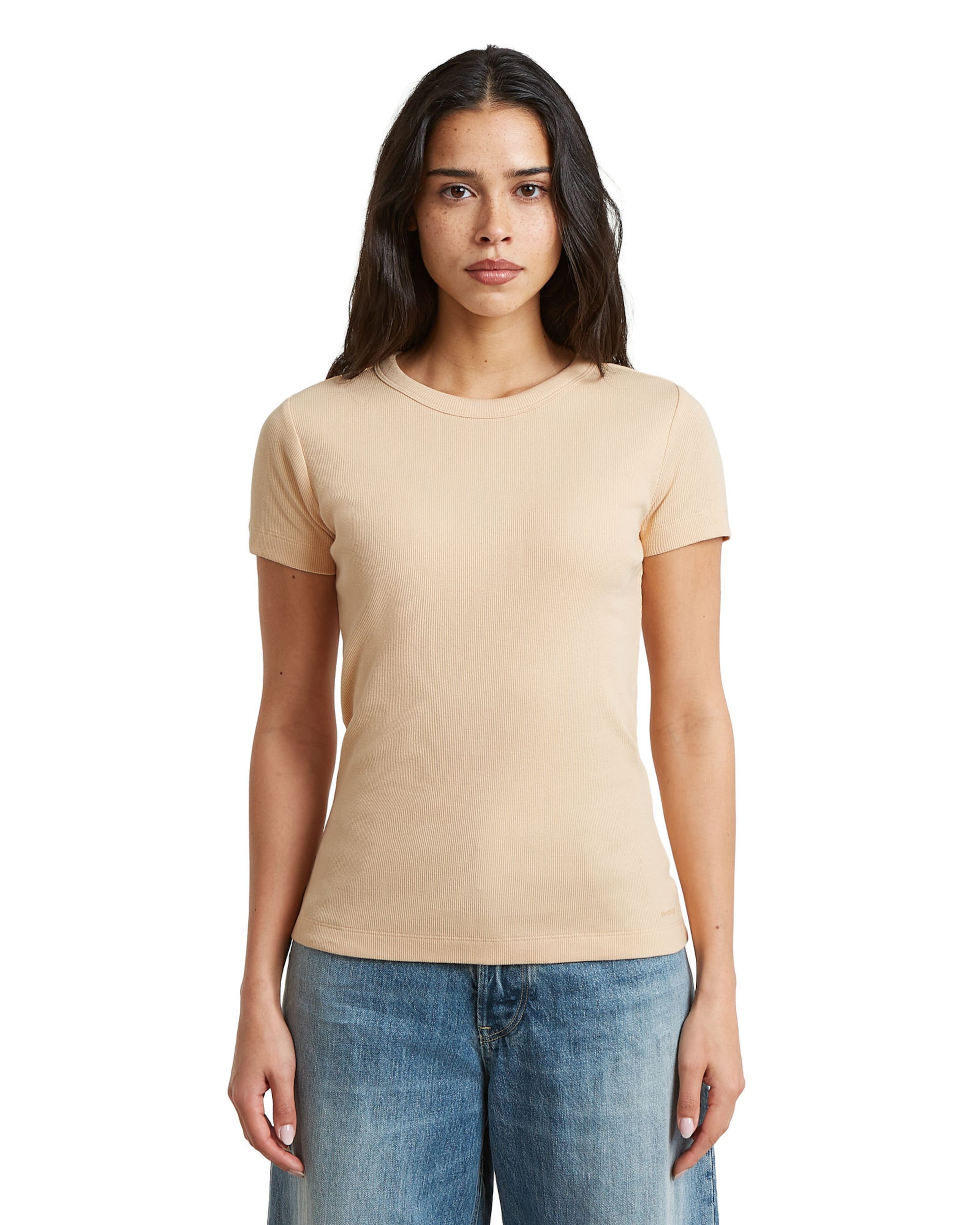 G-STAR T-Shirt - 'Slim Rib T-Shirt' in Beige: Vorderseite