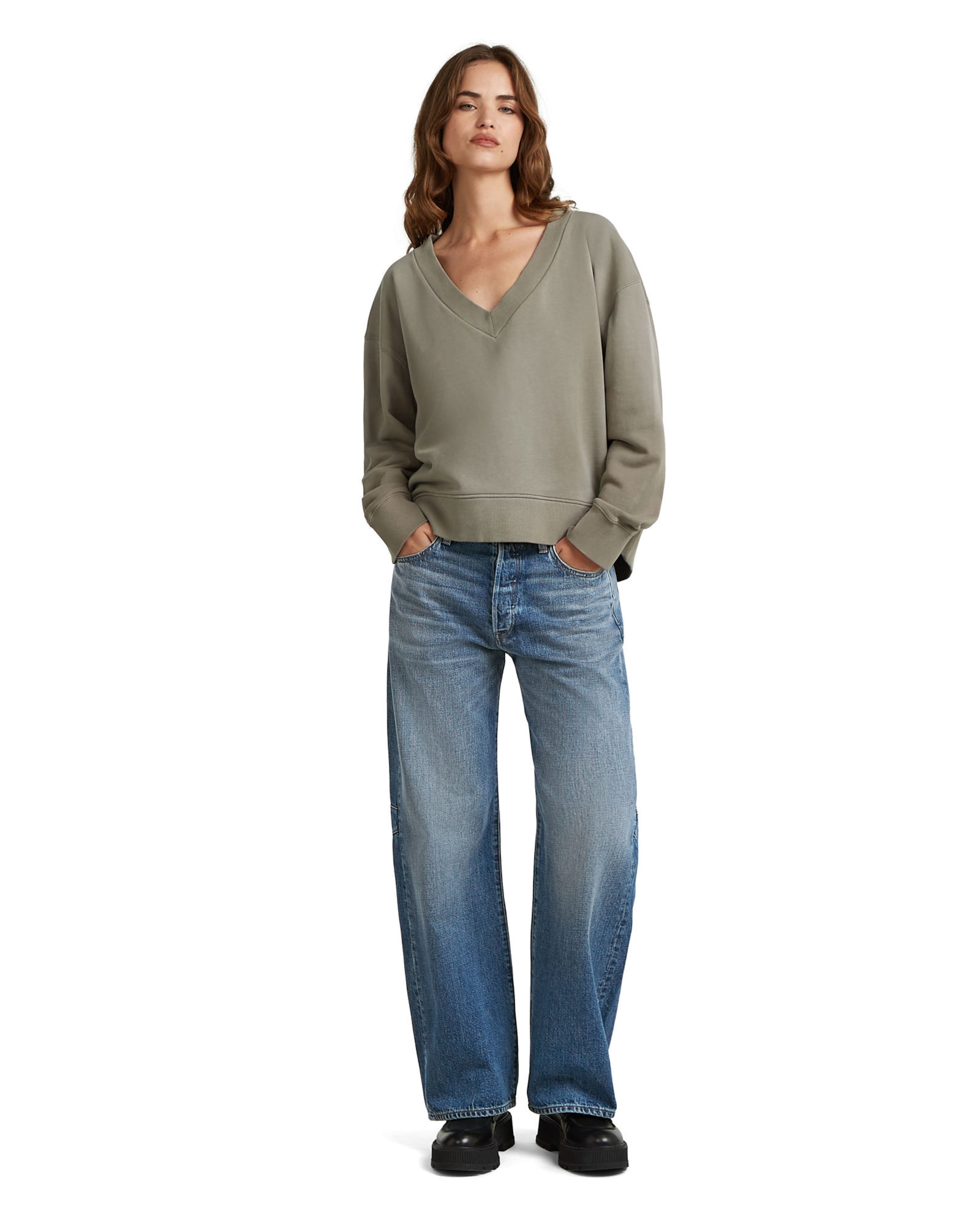 G-STAR Sweatshirt 'Sunfaded V-Neck Loose Sweater' in Bruin