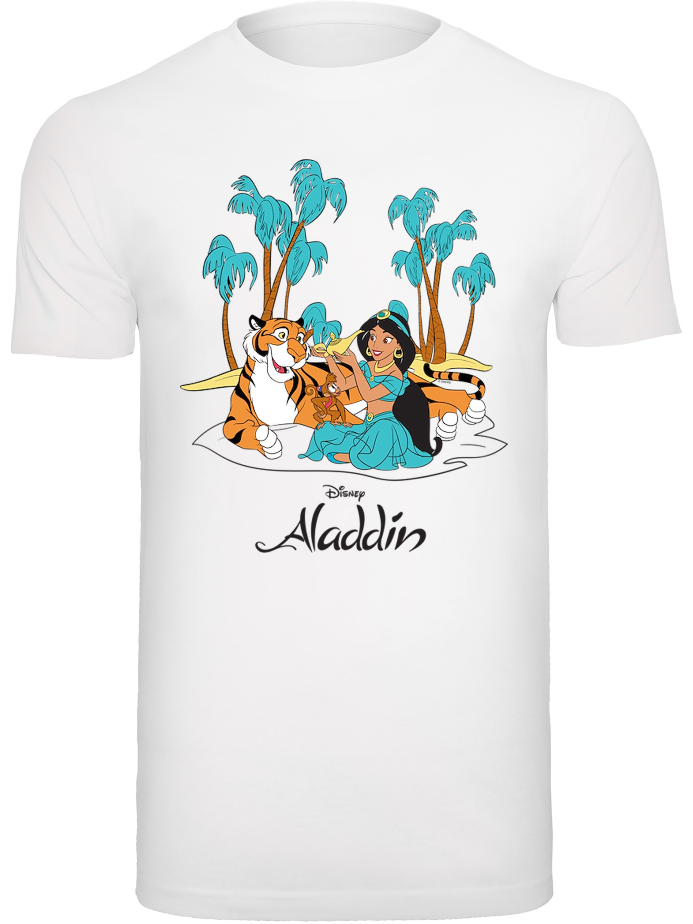 F4NT4STIC Shirt 'Disney Aladdin Jasmine Abu Rajah Beach' in White: front