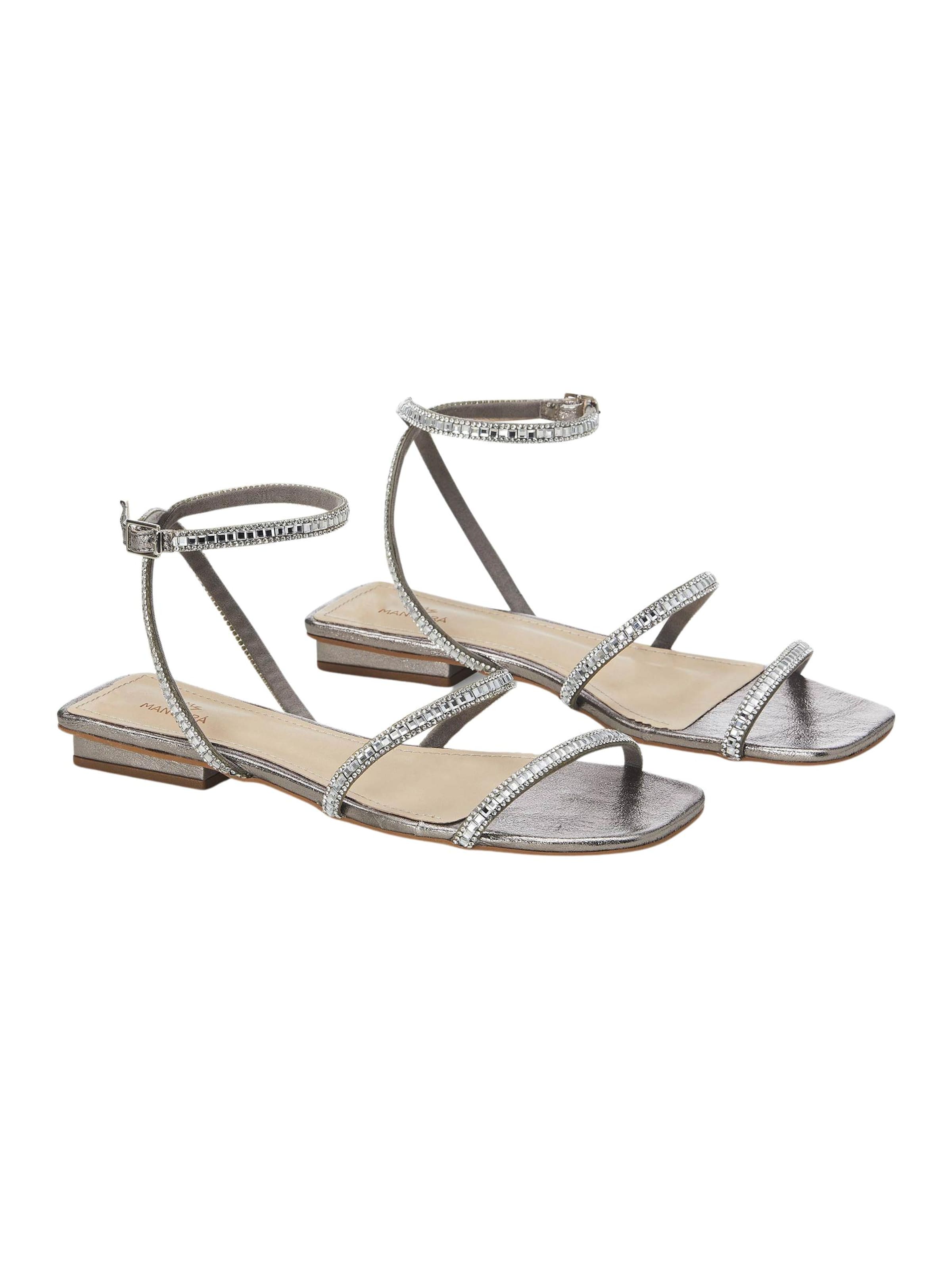 Mangara Atelier Strap sandal 'Sandales Plates à Cristaux Aroeira Mangara — Étain' in Silver