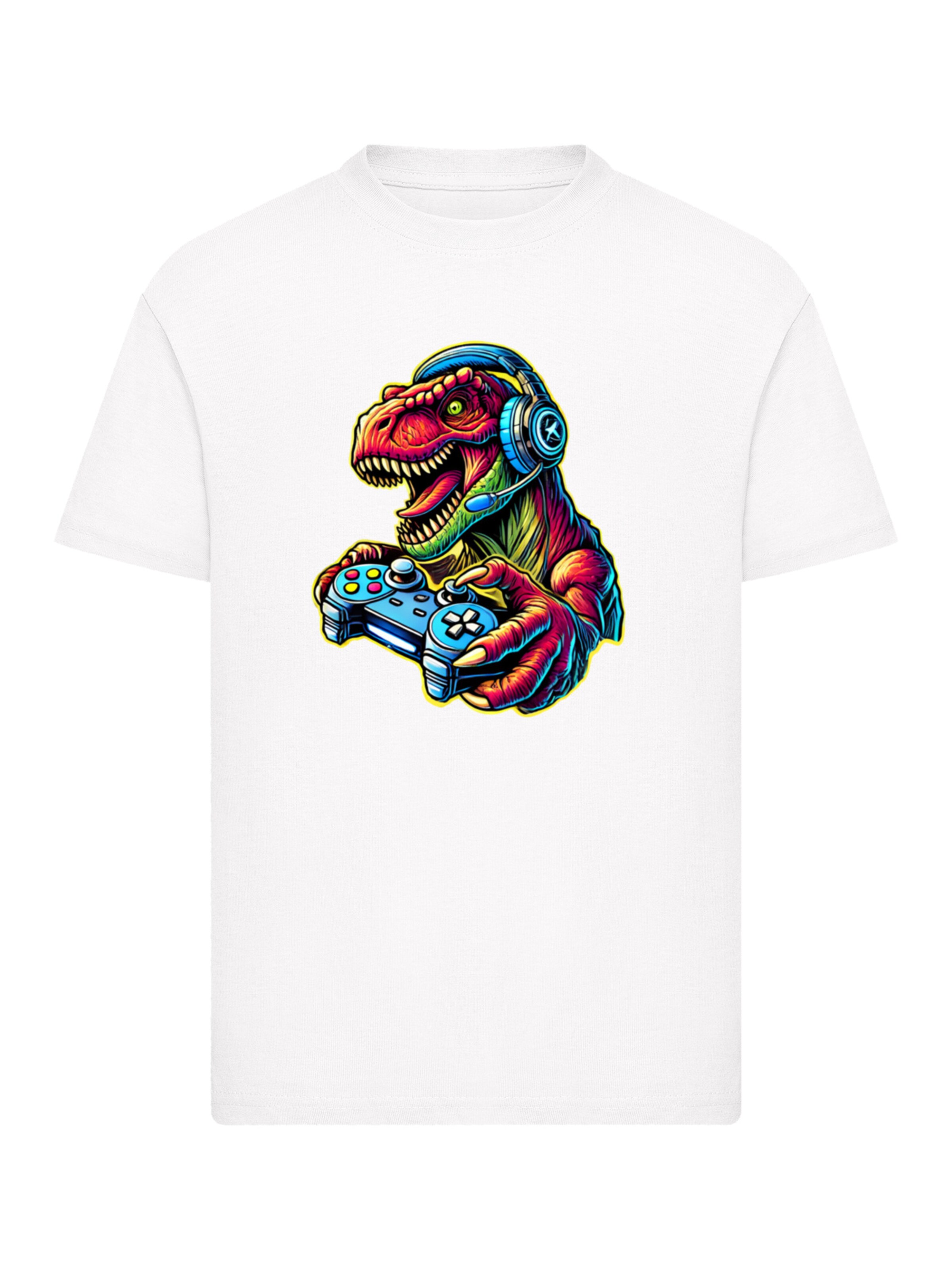 F4NT4STIC Shirt 'Dinosaurier Gamer' in White: front