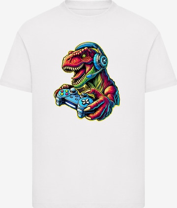 F4NT4STIC Shirt 'Dinosaurier Gamer' in White: front