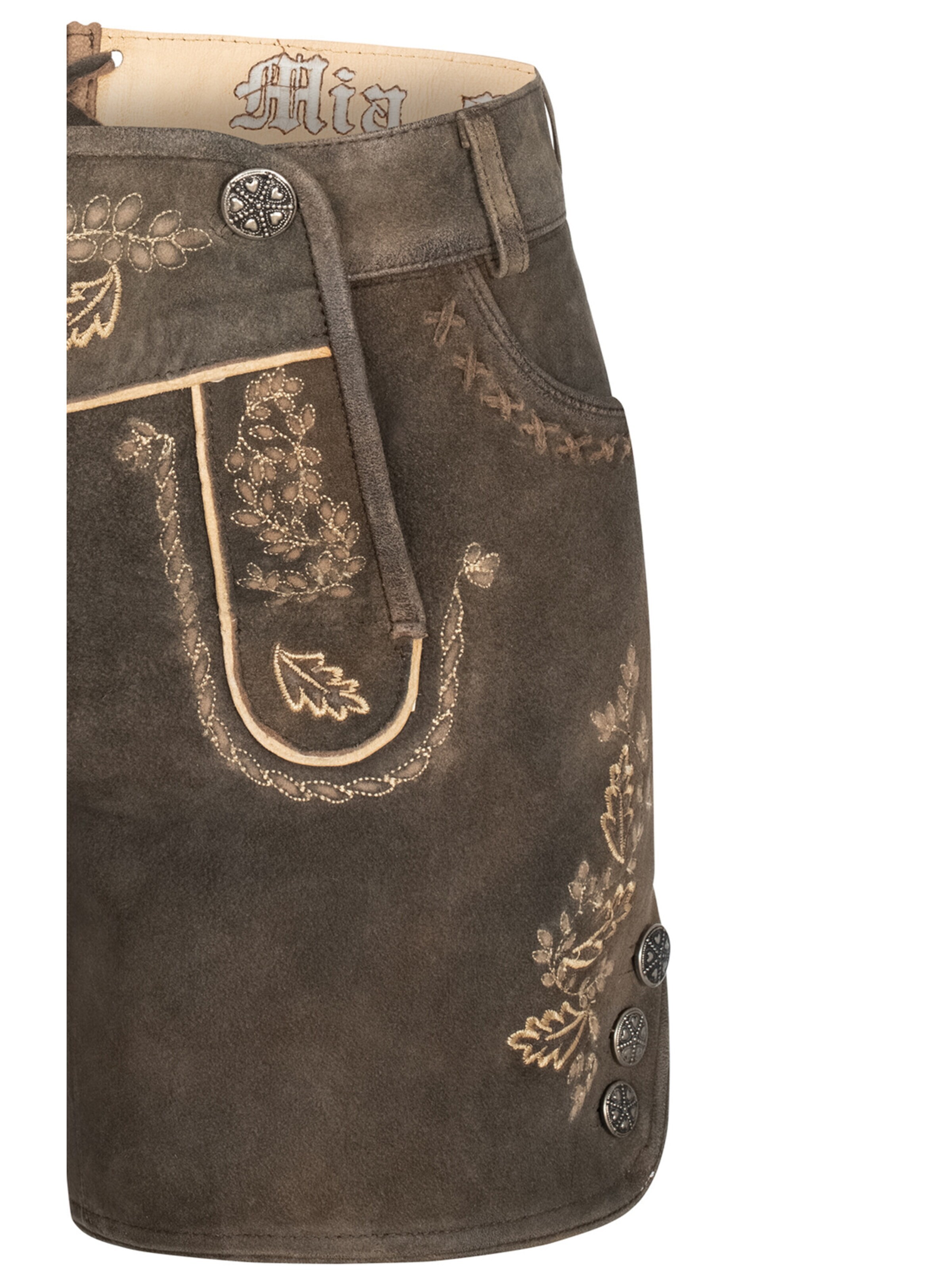 Trachtenhof Nübler Regular Traditional Pants 'Lederhose Hotpant Meera' in Brown