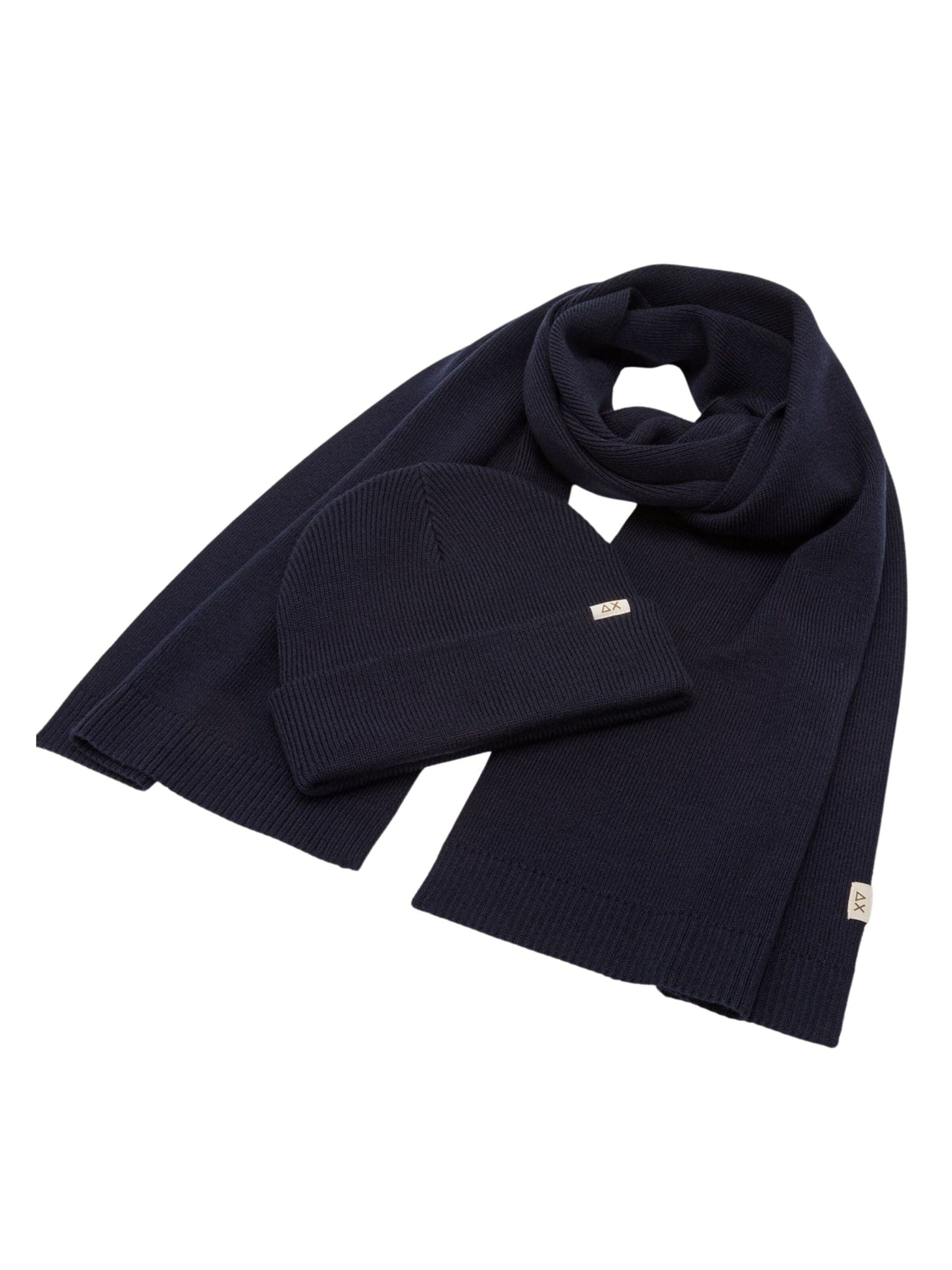 SUN68 Scarf 'Men's Wool Blend Beanie and Scarf Set Navy Blue' in Blue: front