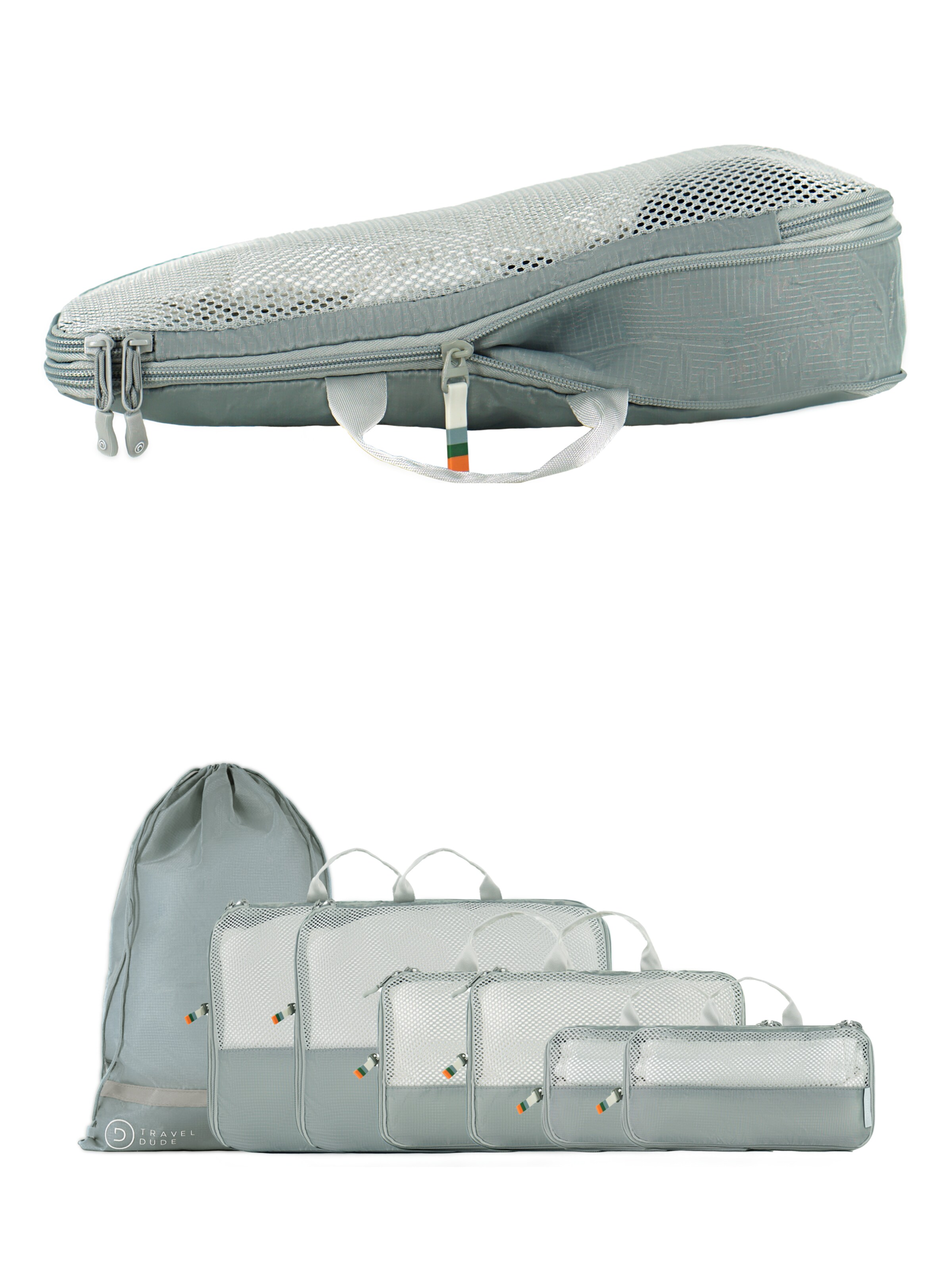 TRAVEL DUDE Travel Bag 'Packing Cubes Set 7 Teilig mit Kompression, Packwürfel, Packtaschen Set für Rucksack & Koffer' in Grey: front