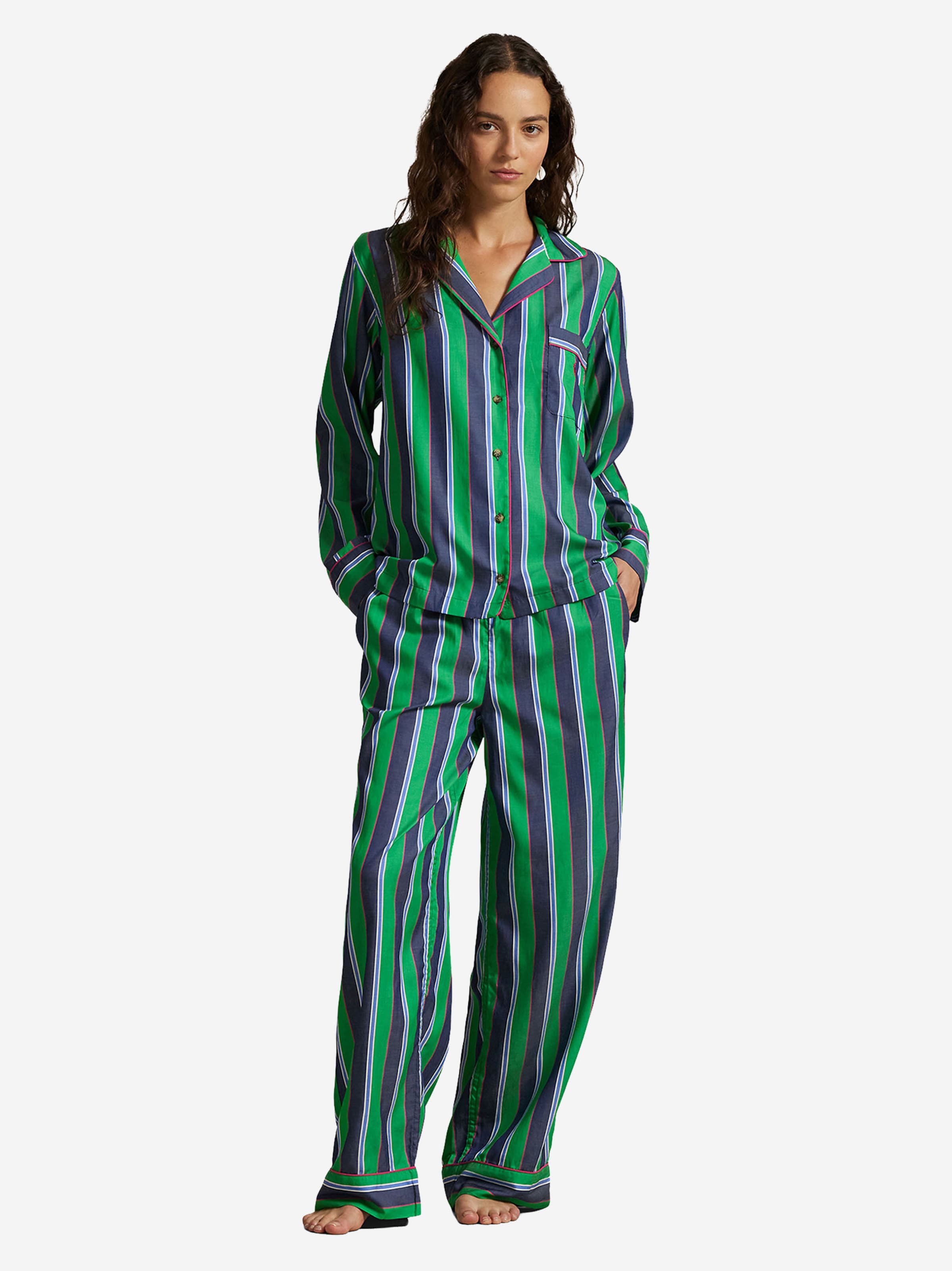 Polo Ralph Lauren Pyjama ' Cricket Stripe ' in Groen: voorkant