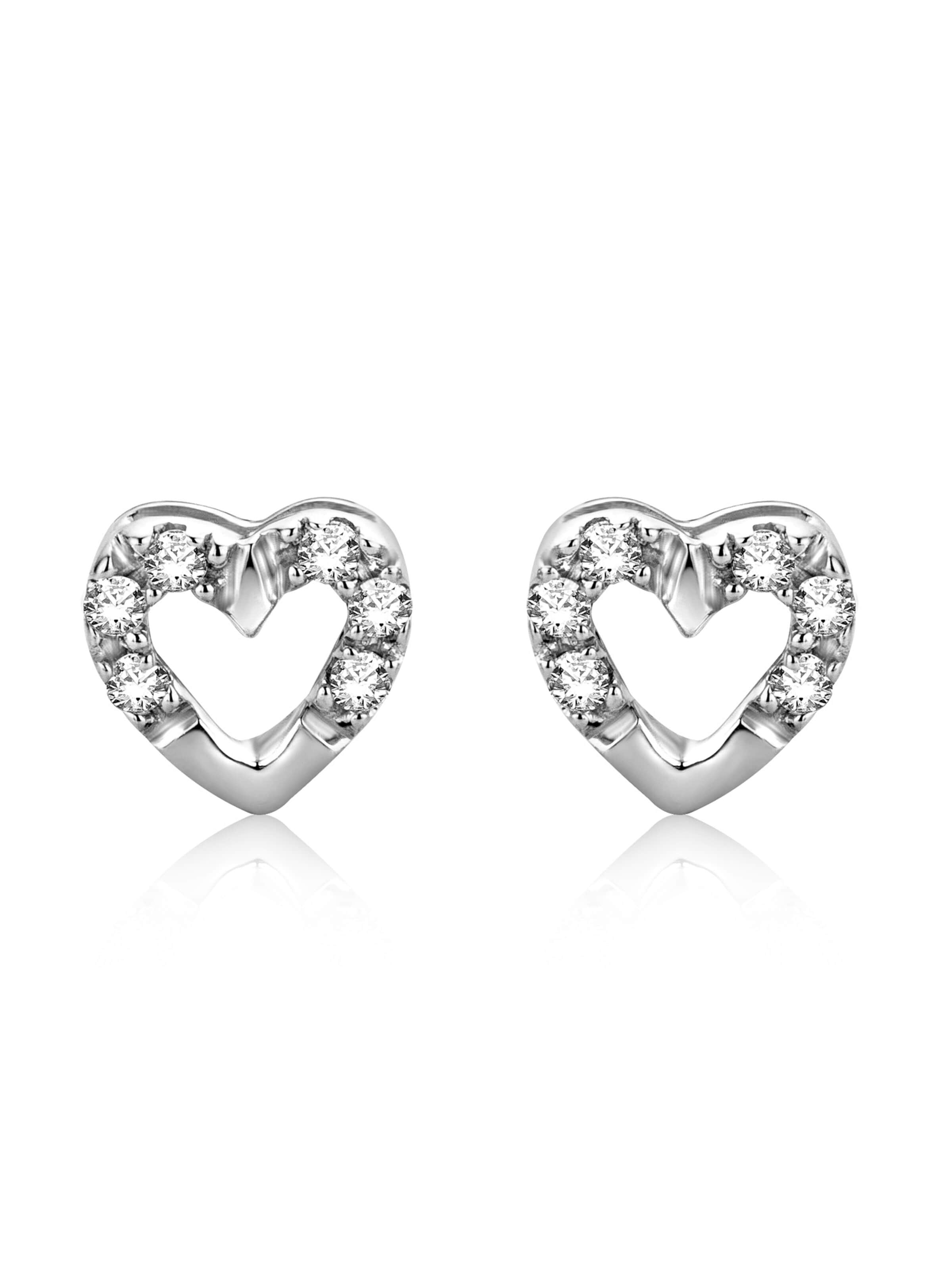 DIAMANT LETERNEL Earrings 'Ohrringe aus 375 Weißgold mit Diamant Herz-Design' in Silver