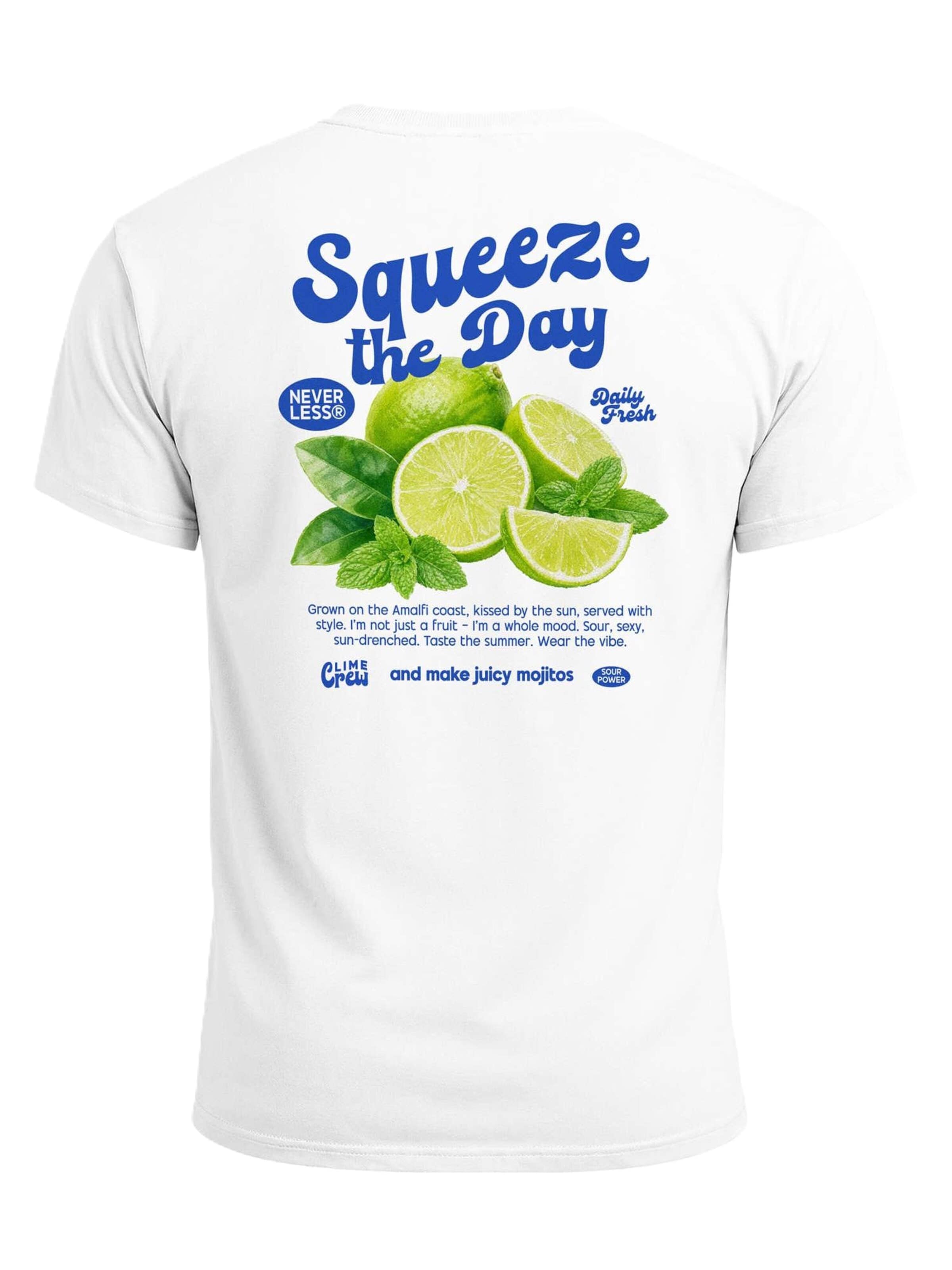 Neverless Shirt 'Squeeze the Day' in White: front