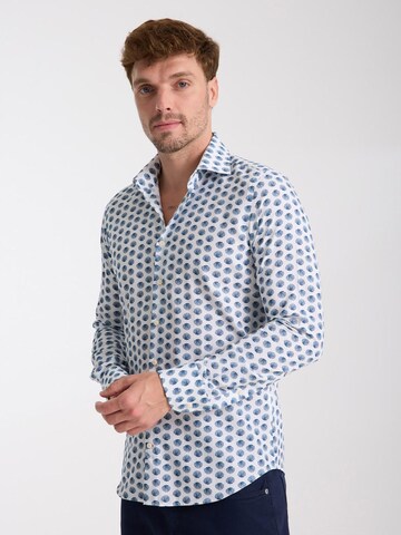 Slim fit Camicia business 'Firenze Linen Man Shirt White Blue' di 7Camicie in bianco: frontale