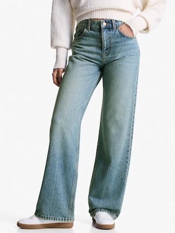 Wide leg Jeans de la Bershka pe albastru: față