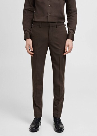 MANGO MAN Slim fit Pleated Pants 'Paris' in Brown: front