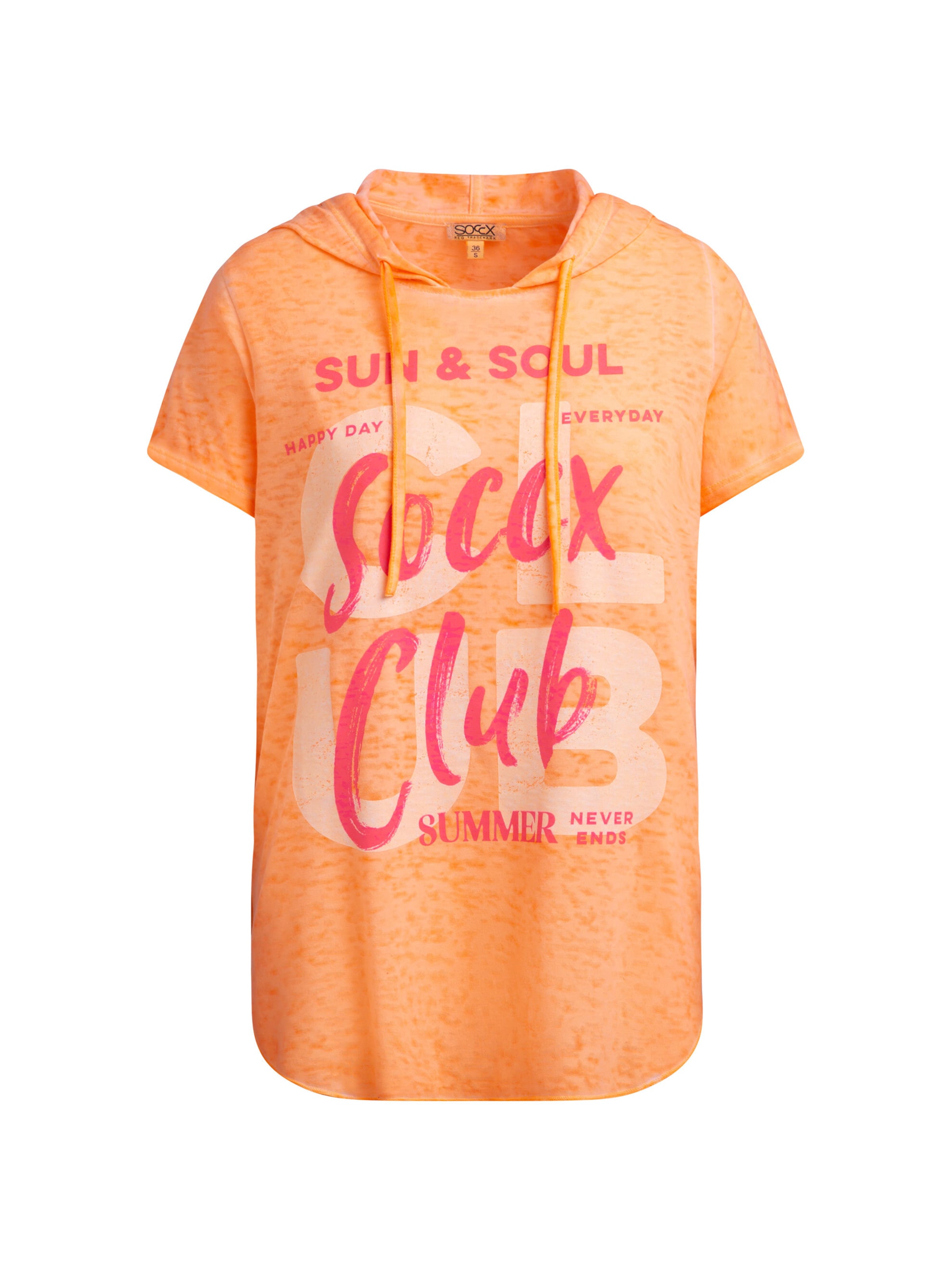 Soccx Kapuzenshirt mit Ausbrenner-Effekten und Print in Orange: Vorderseite