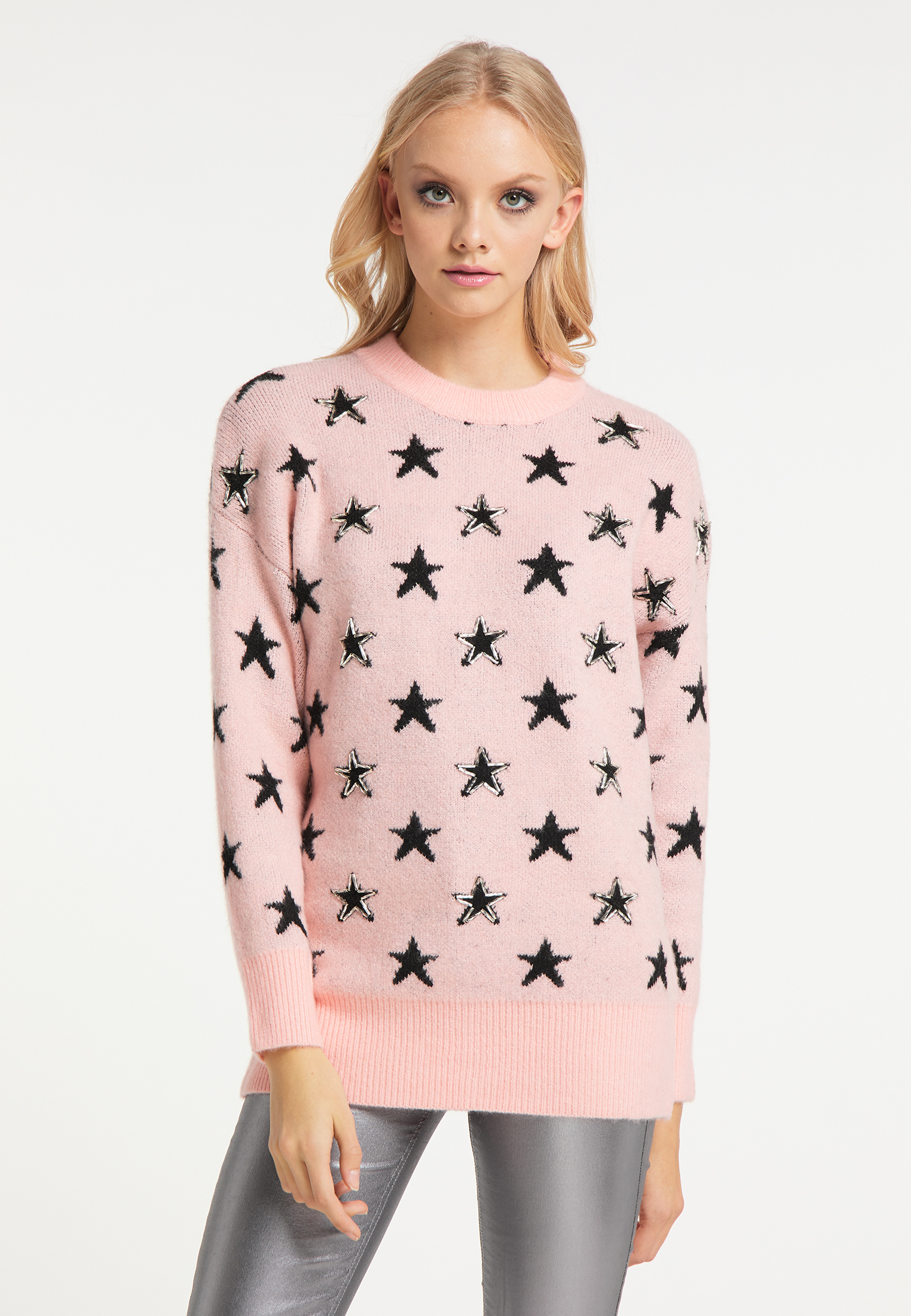 fi2BA Plus size myMo at night Sweter w kolorze Różowy Pudrowym 