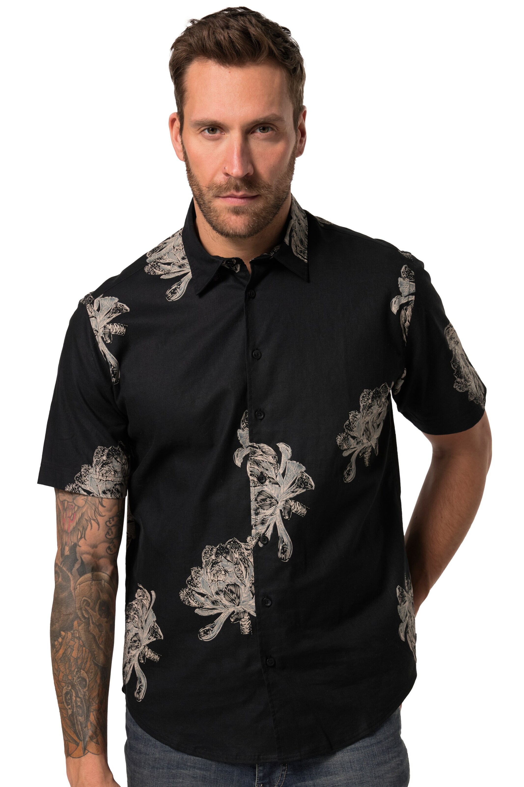 JP1880 Regular fit Overhemd in Zwart: voorkant