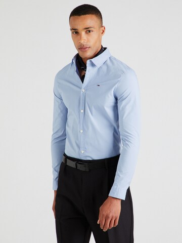 Tommy Jeans Slim fit Button Up Shirt in Blue: front