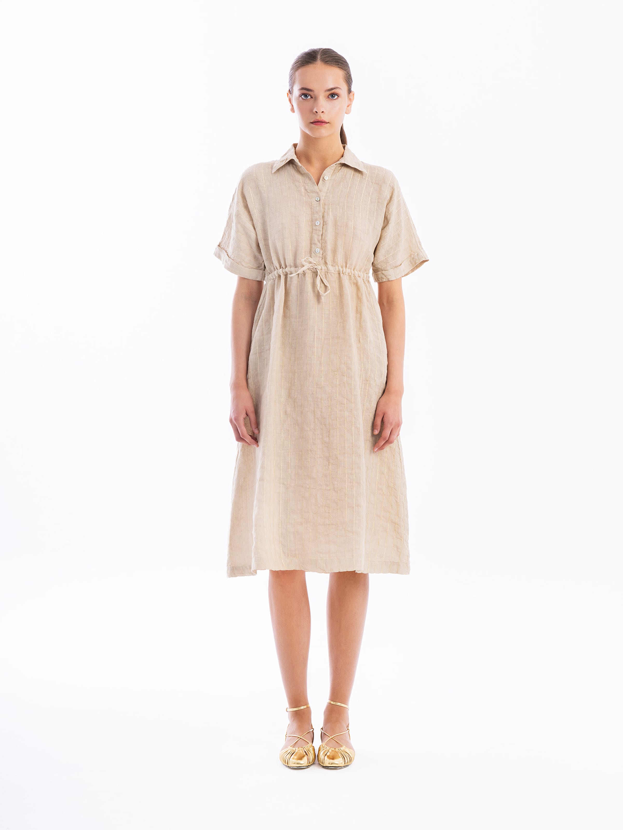 Haris Cotton Dress in Beige: front