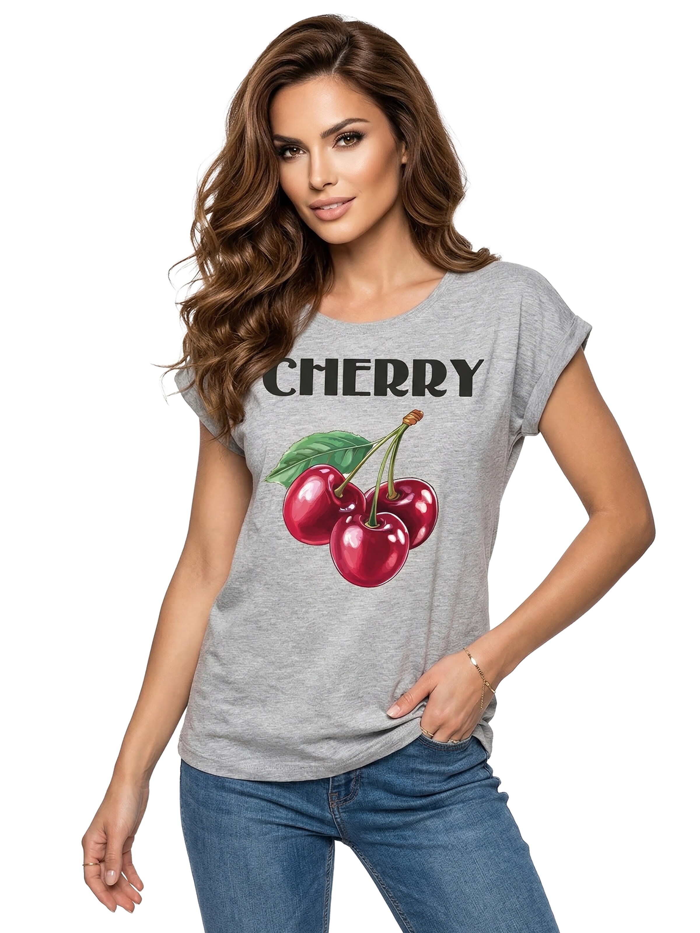 MAKAYA Shirt 'Cherry'‌‌‌‌‌‌‌‌ in Grau: Vorderseite