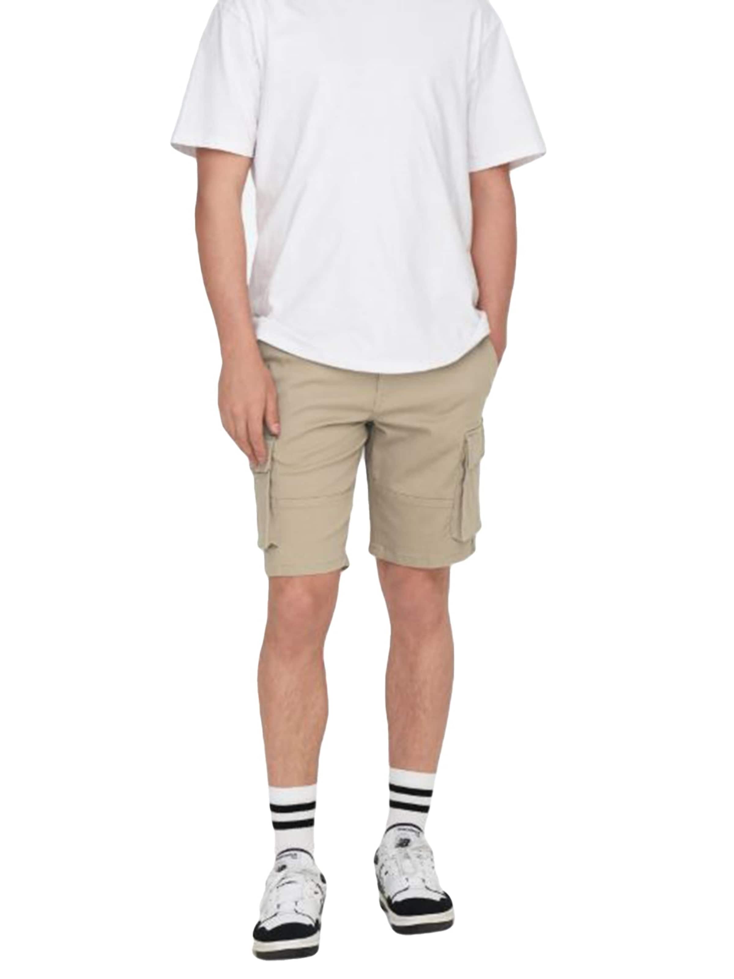 Only & Sons Baggy Broek 'ONSCAM STAGE CARGO SHORTS PK 6689 NOOS CHINCHILLA' in Beige: voorkant