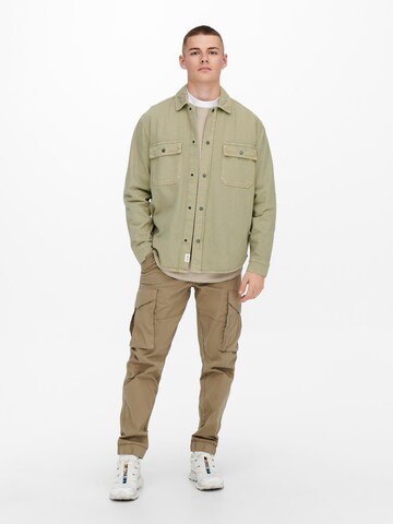 Only & Sons Comfort fit Button Up Shirt 'Team' in Green