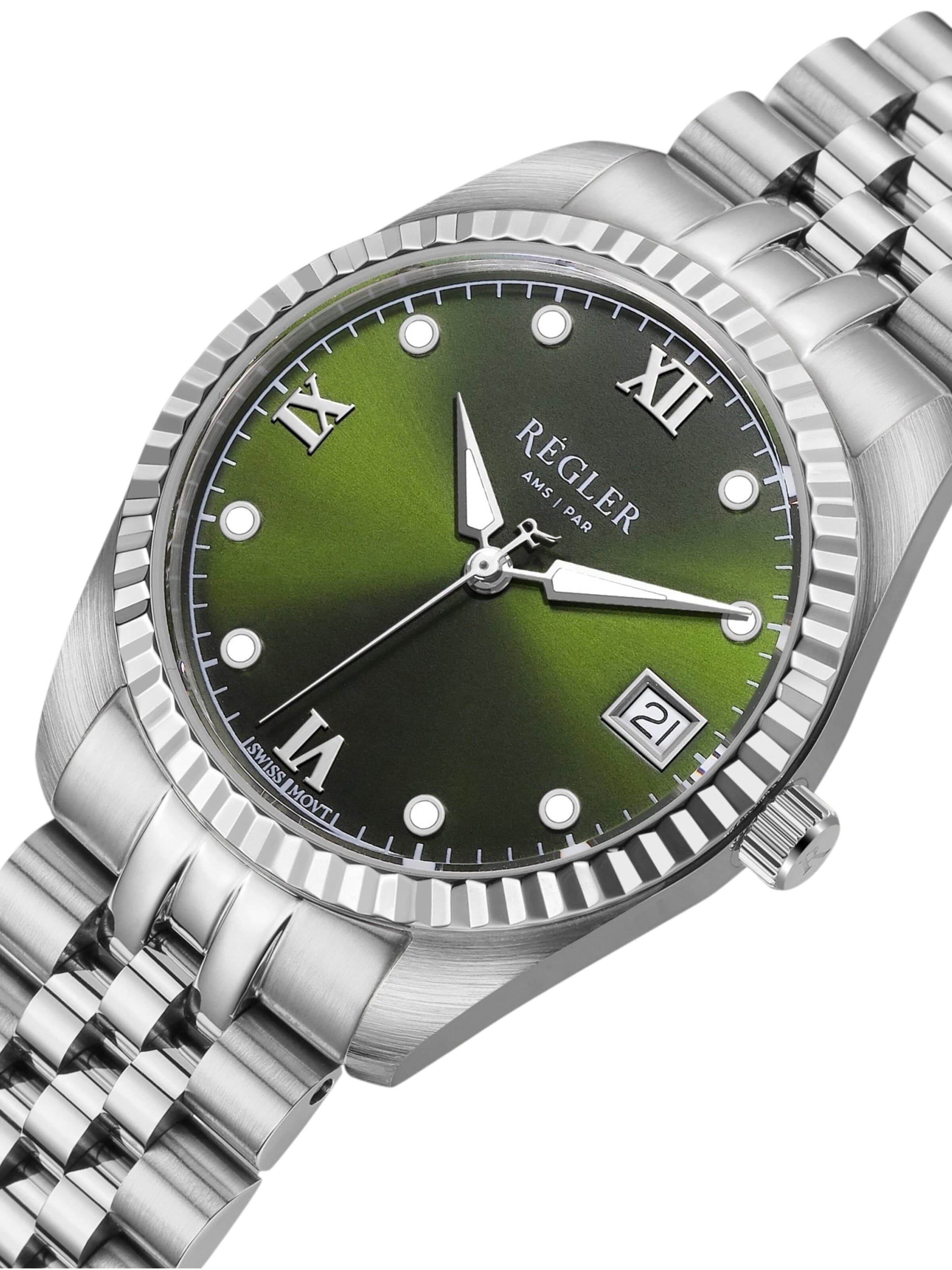 Régler Zegarek analogowy 'Régler Liberté Steel Silver - Olive Green' w kolorze srebrny