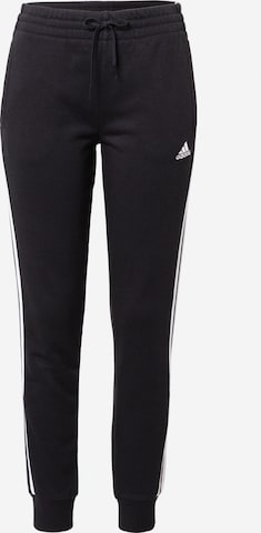 ADIDAS SPORTSWEAR Tapered Workout Pants 'Essentials Fleece 3-Stripes' in Black: front
