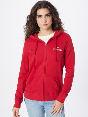 HOLLISTER Zip-Up Hoodie in Red: front