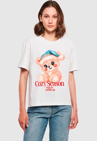 Mister Tee Shirt 'Cozy Season' in Wit: voorkant