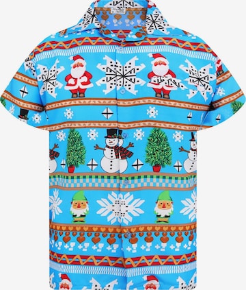 Camicia 'Christmas Rows' di King Kameha in blu: frontale
