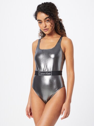 Calvin Klein Swimwear Bralette Swimsuit in Silver: front