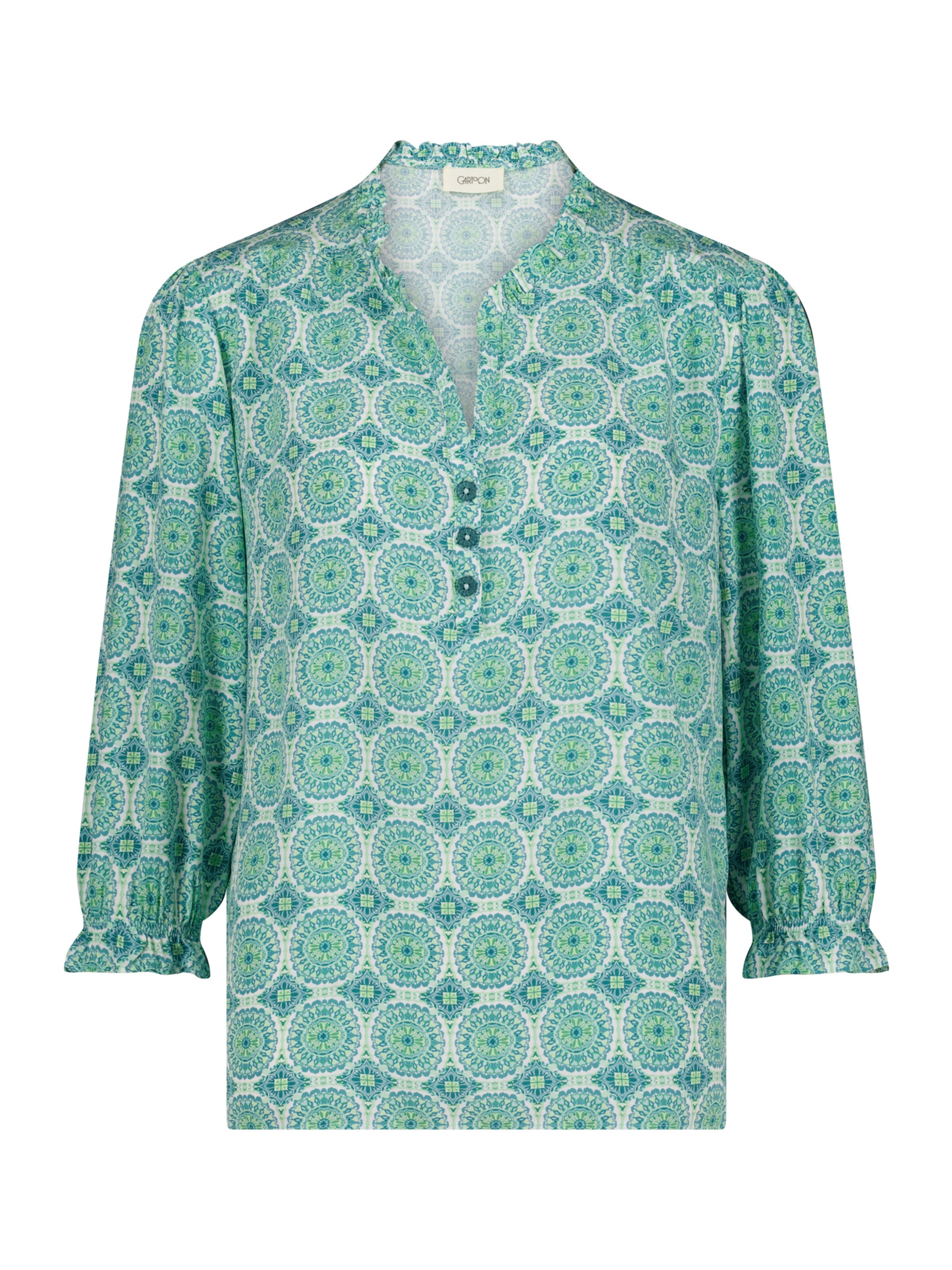 Cartoon Casual-Bluse mit Raffung in Grün: Vorderseite