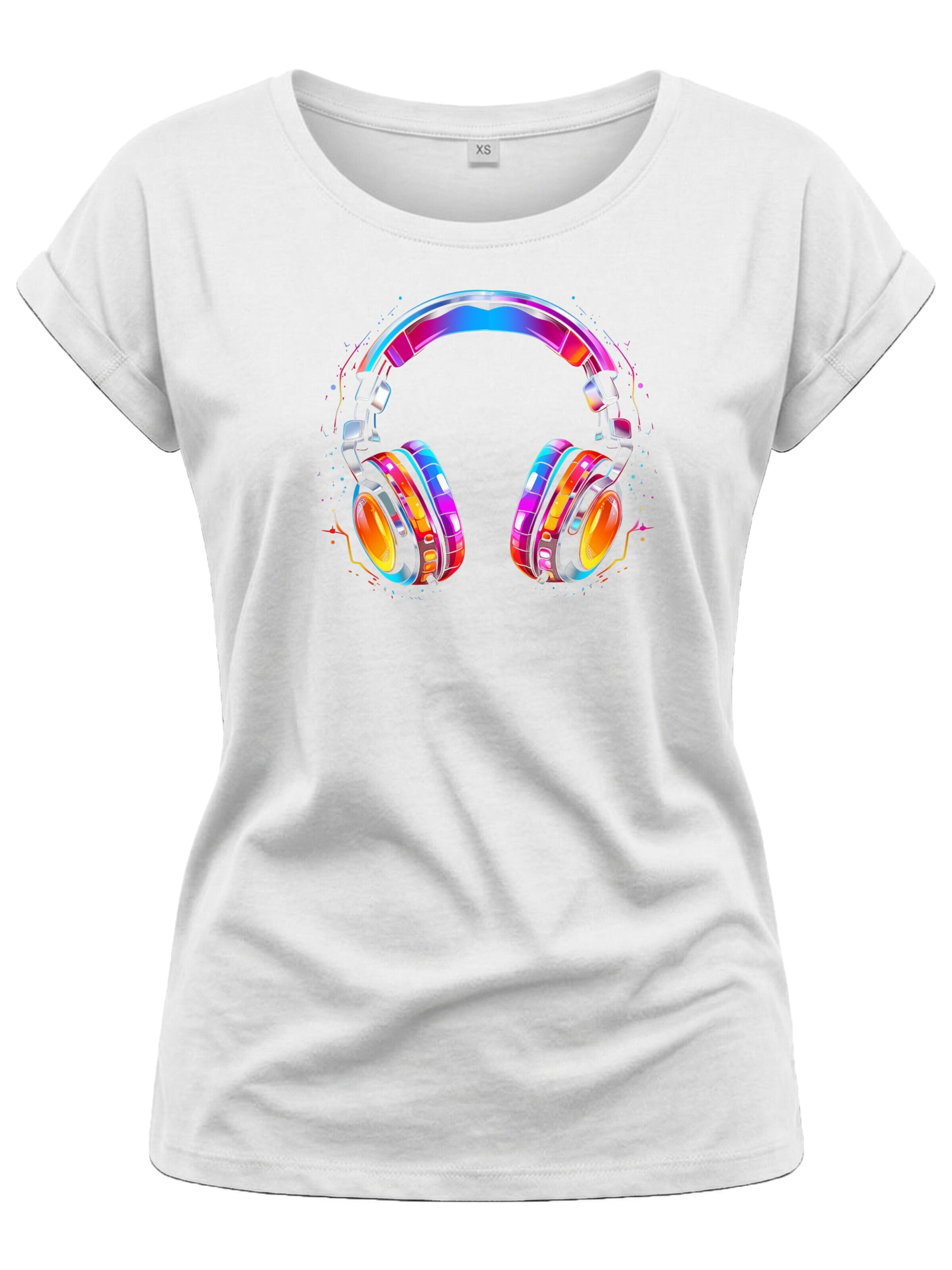 MAKAYA Shirt 'Kopfhörer Bunt' in White: front