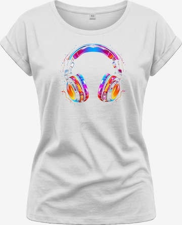 MAKAYA Shirt 'Kopfhörer Bunt' in White: front