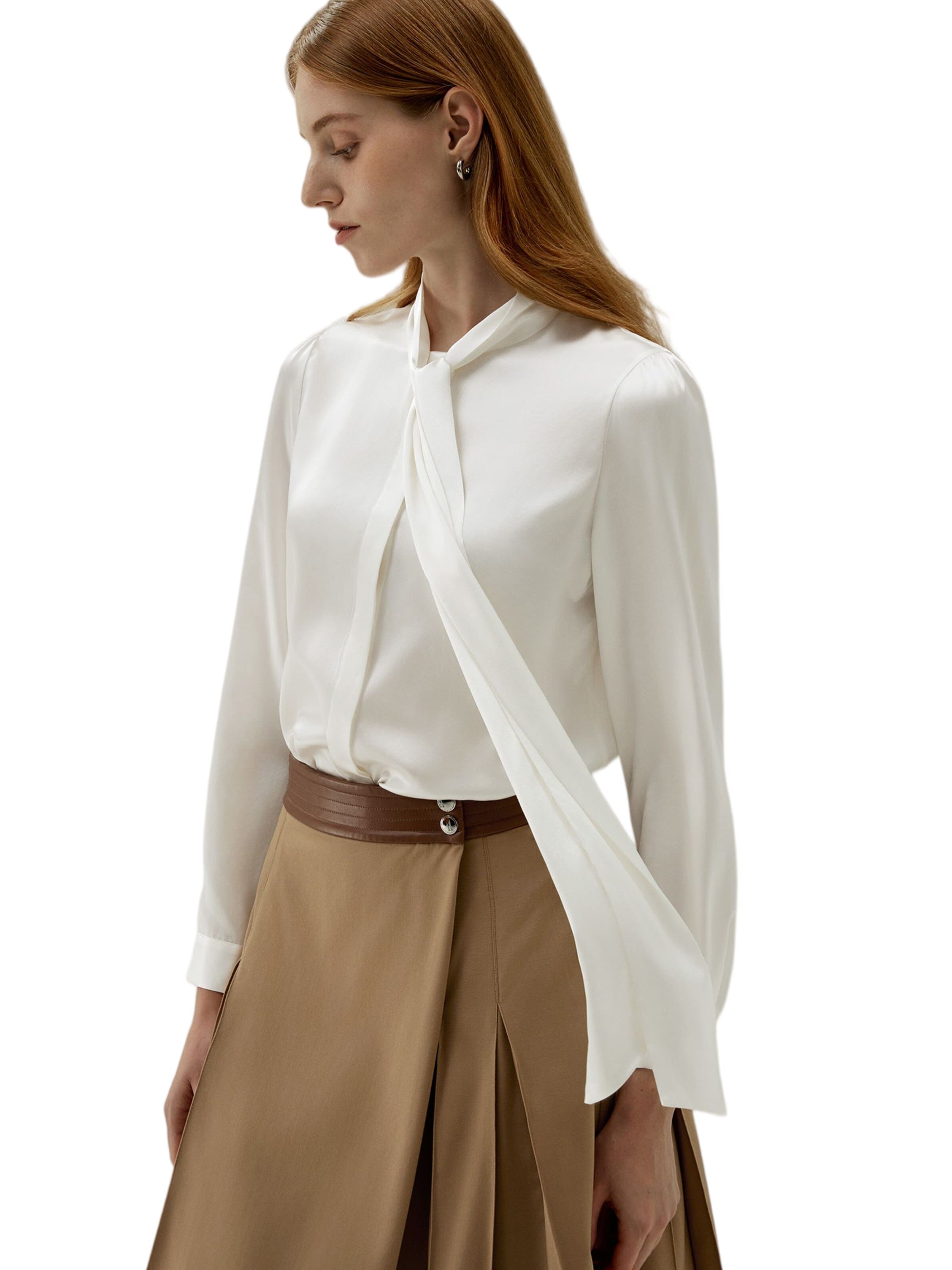 Lilysilk Blouse 'LILYSILK Seidenbluse mit Schleife' in Wit