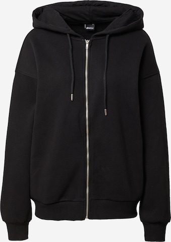 Gina Tricot Zip-Up Hoodie in Black: front
