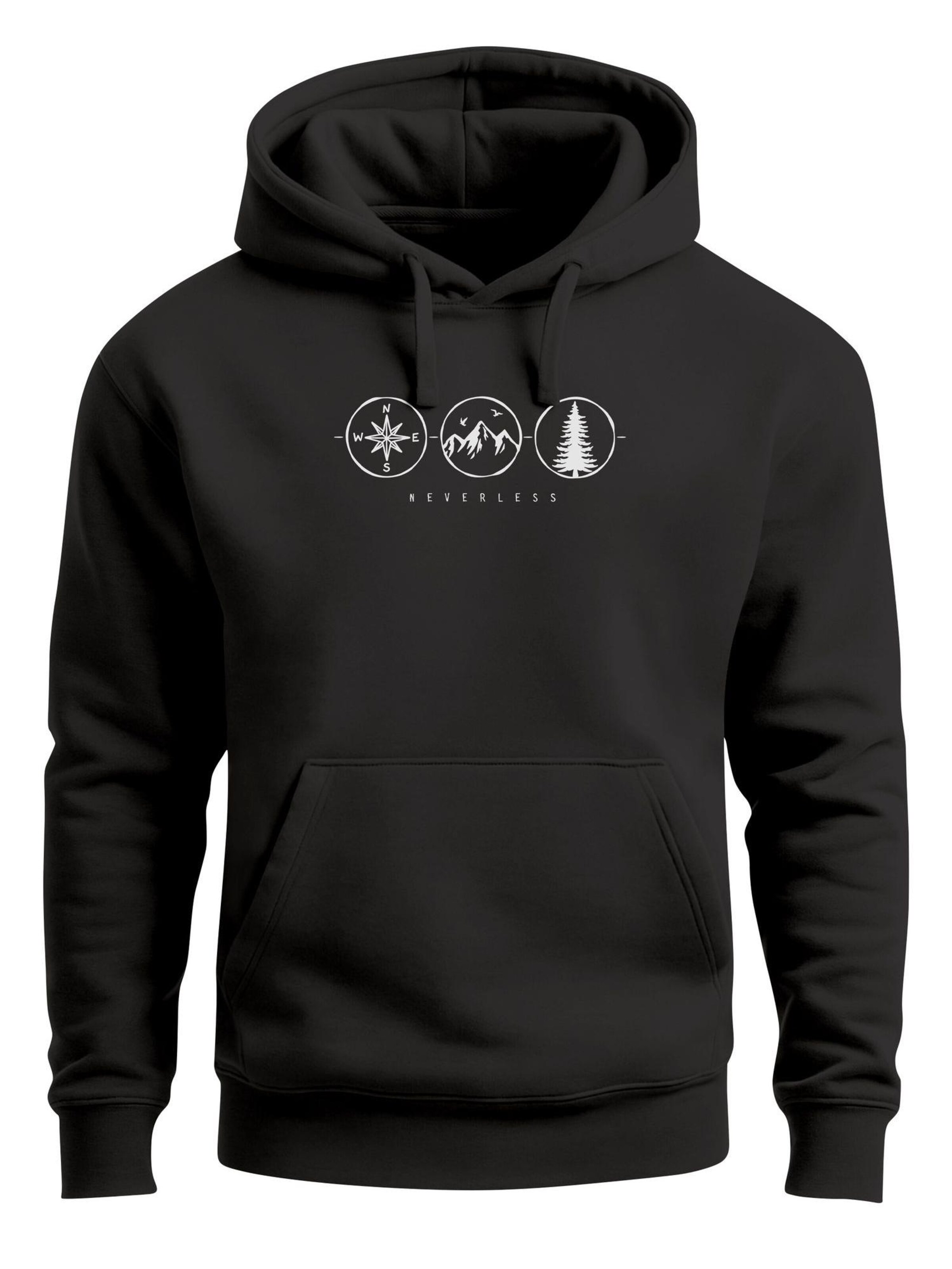 Neverless Sweatshirt 'Outdoor Kompass' in Black: front