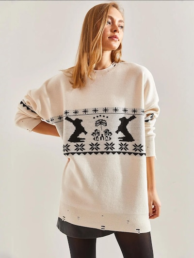 Bianco Lucci Pull-over oversize en crème / noir, Vue avec produit