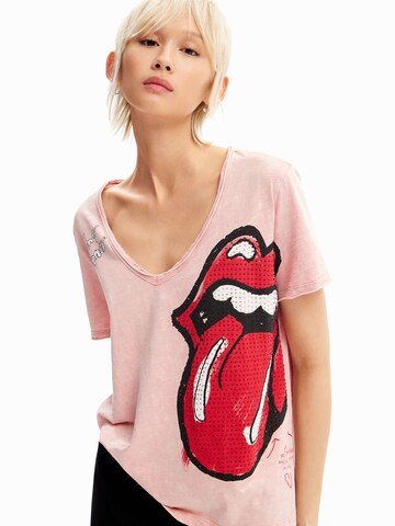 T-shirt 'Rhinestone The Rolling Stones' Desigual en rose