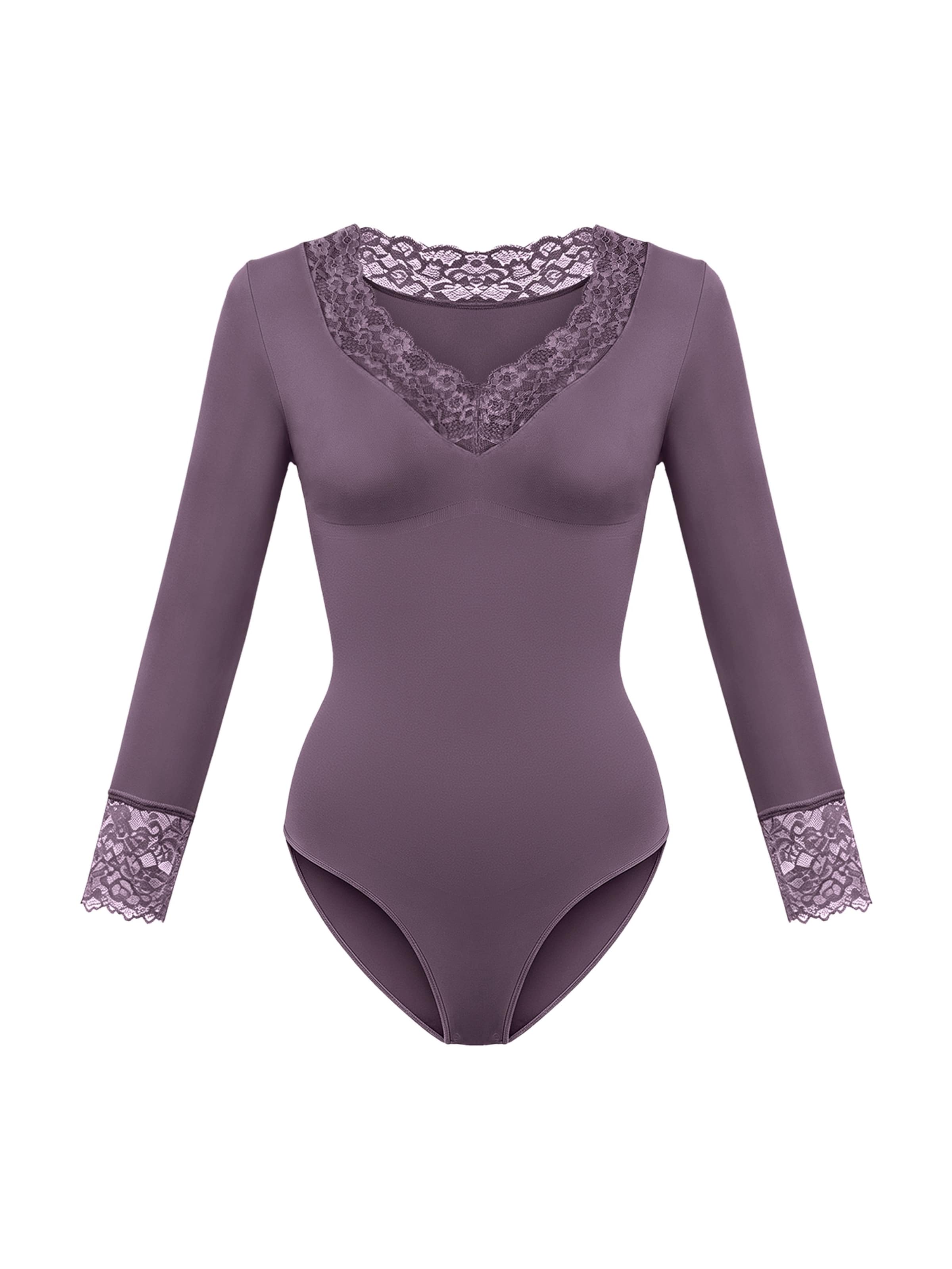 Body modelant 'Clean Longsleeve V-Neck with Lace Sculpting Bodysuit with Slip' cfab en violet : devant