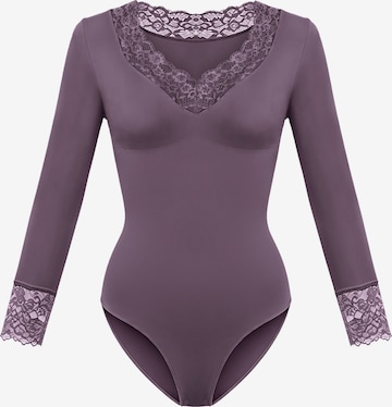 Body modelant 'Clean Longsleeve V-Neck with Lace Sculpting Bodysuit with Slip' cfab en violet : devant