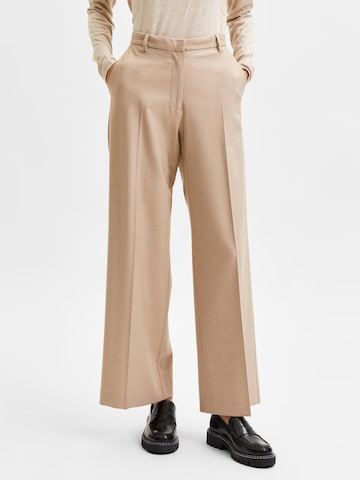 SELECTED FEMME Wide leg Pleated Pants 'Eliana' in Beige: front