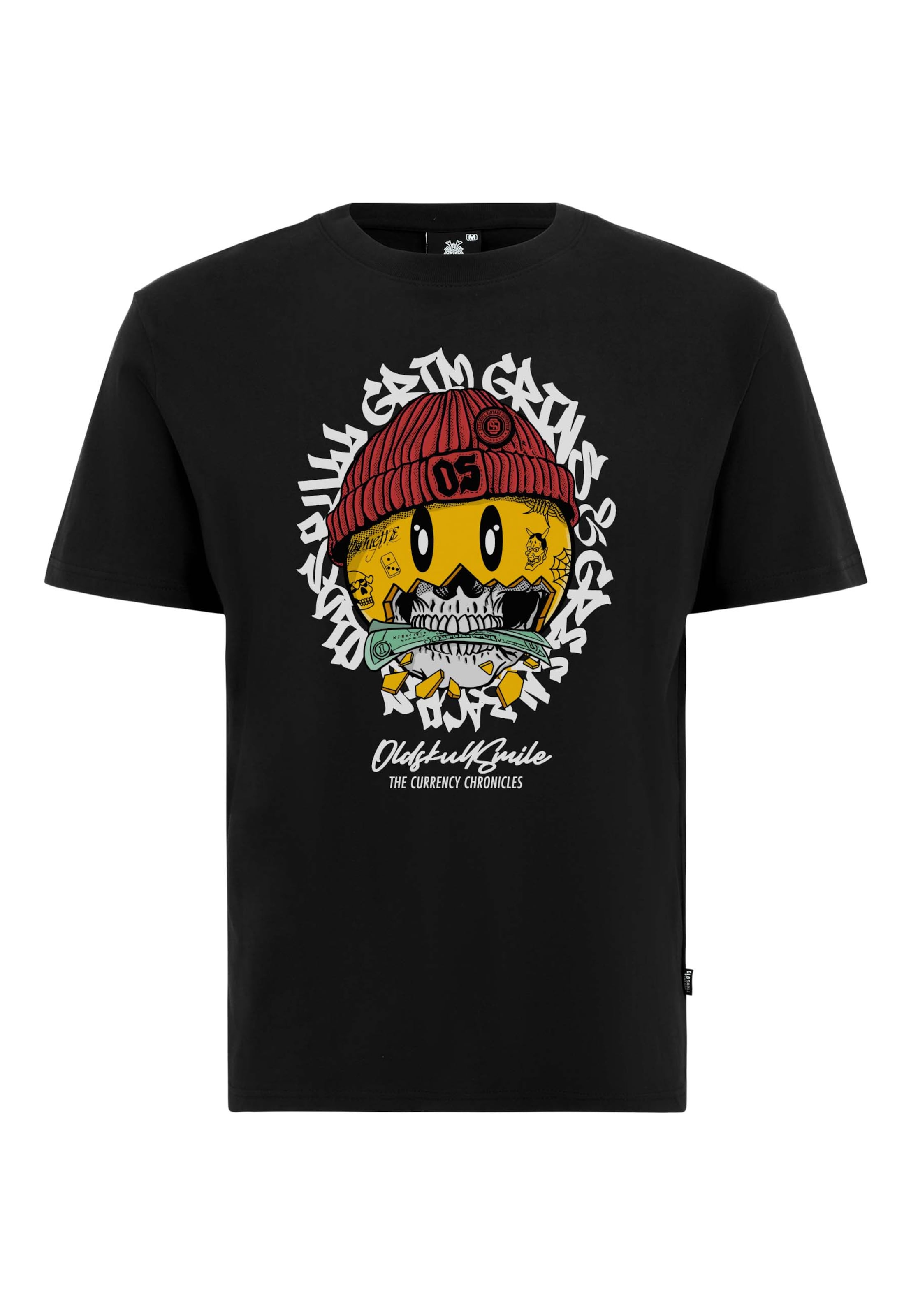 Oldskull Shirt 'Xtreme Smiley Cash Skull Graphic' in Black: front